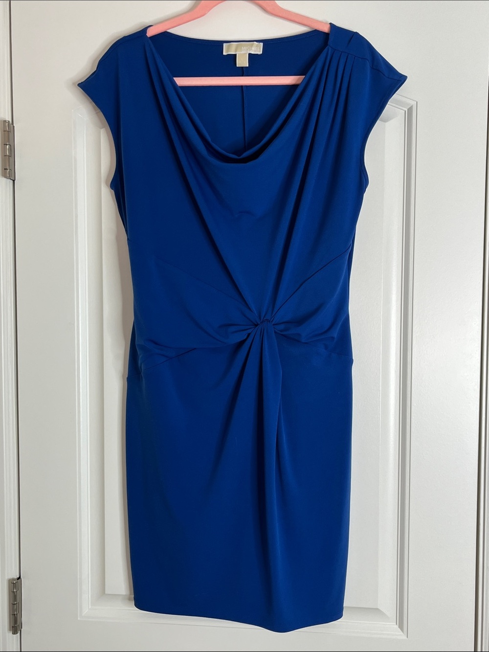 Michael Kors Royal Blue Draped Twist-Front Midi Dress-Large